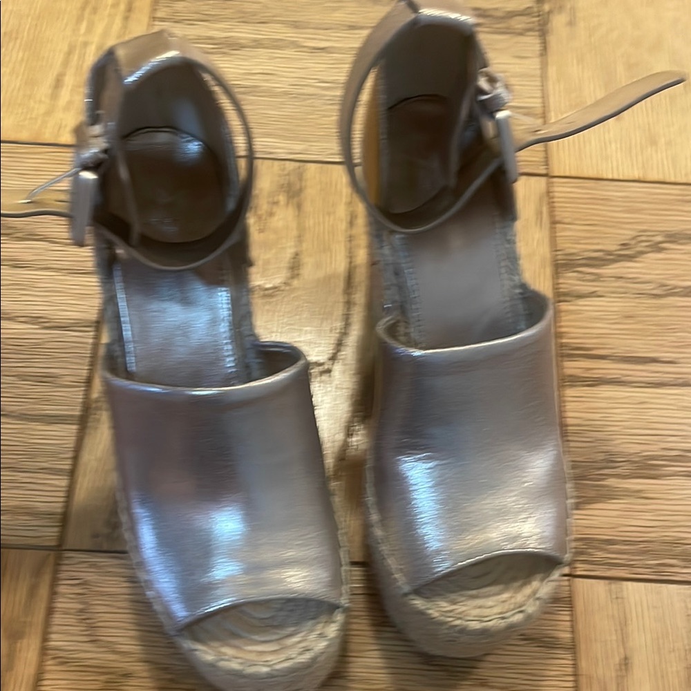 Silver Espadrille Shoes with Ankle Strap and Open Toe
